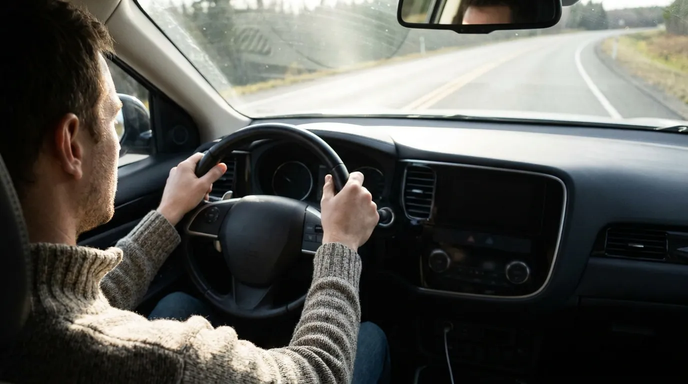 Attentive driver practicing safe driving on a clear roadway