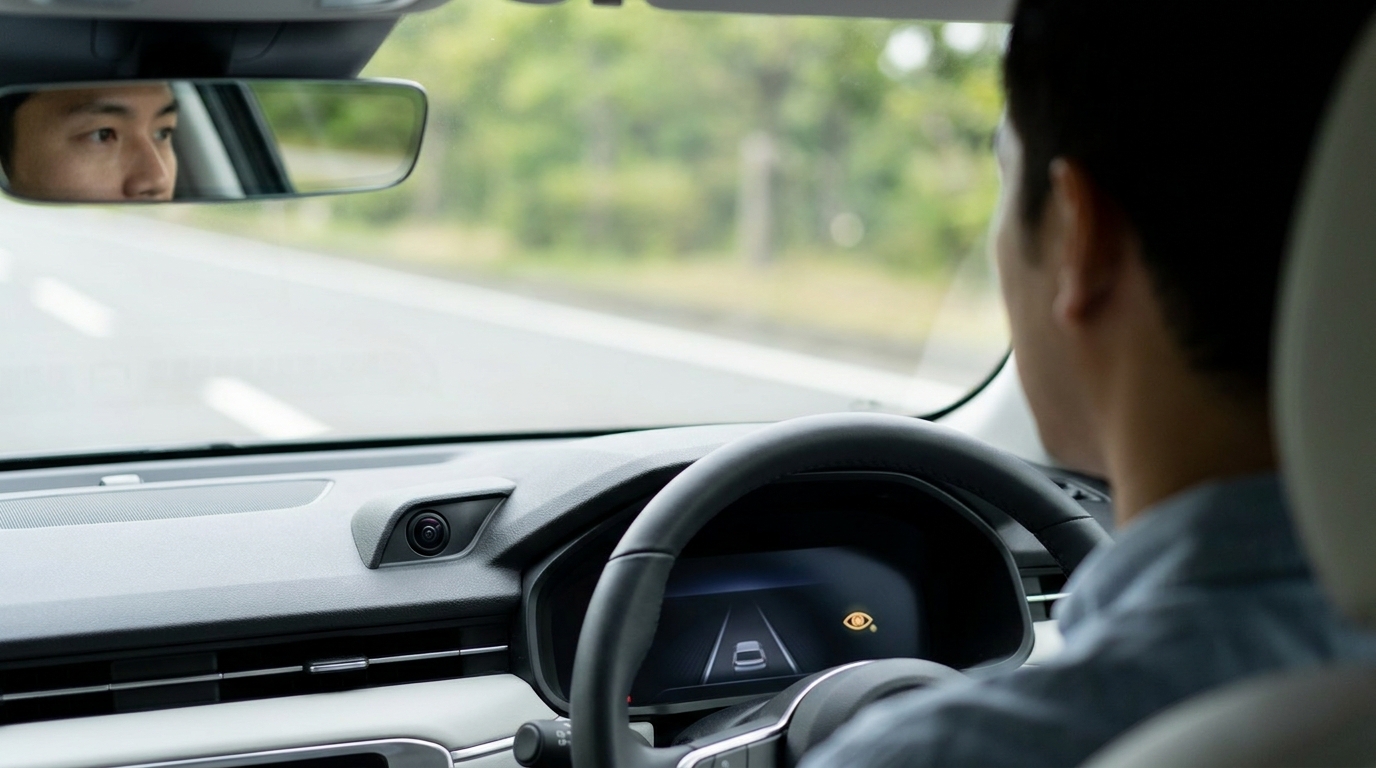 Driver monitoring system tracking driver attention inside a modern vehicle