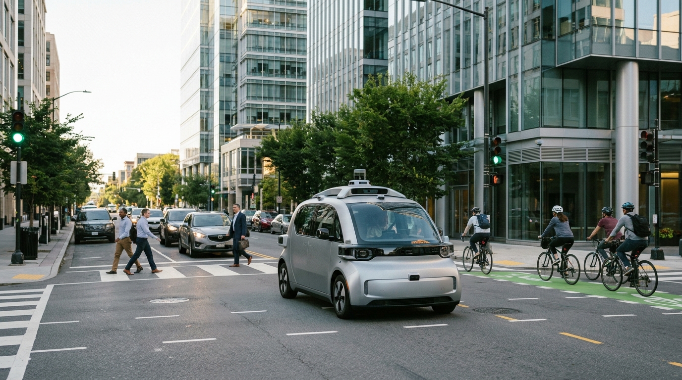 Driverless car safety comparison showing an autonomous vehicle traveling safely in city traffic