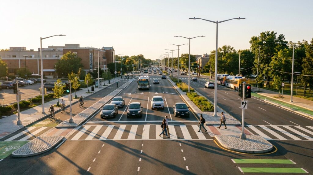 Traffic deaths in 2026 decline as vehicles travel on a safer modern U.S. roadway